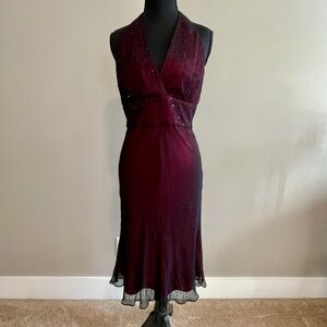 Jones NY - Tie Back Halter Midi Dress - Wine - Size 8